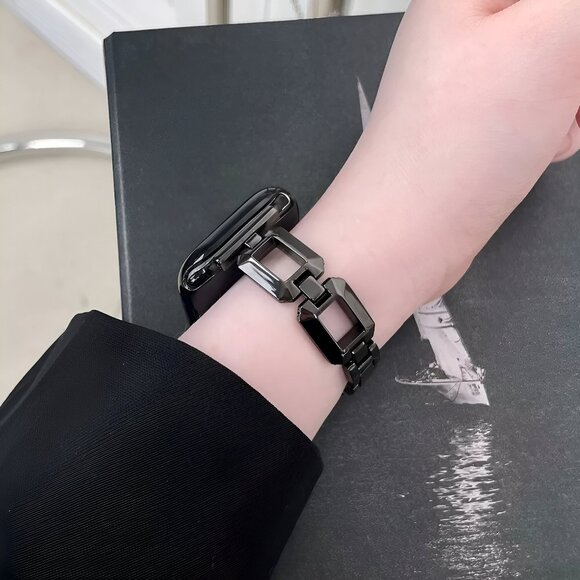 NEW Adjustable Square Stylish Strap Stainless Chain For Apple Watch - Black - Picture 3 of 5